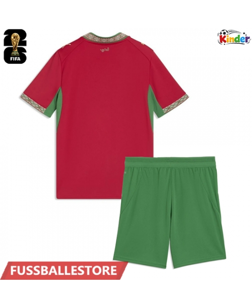 Günstige Marokko Heimtrikotsatz Kinder WM 2026 Kurzarm (+ Kurze Hosen)
